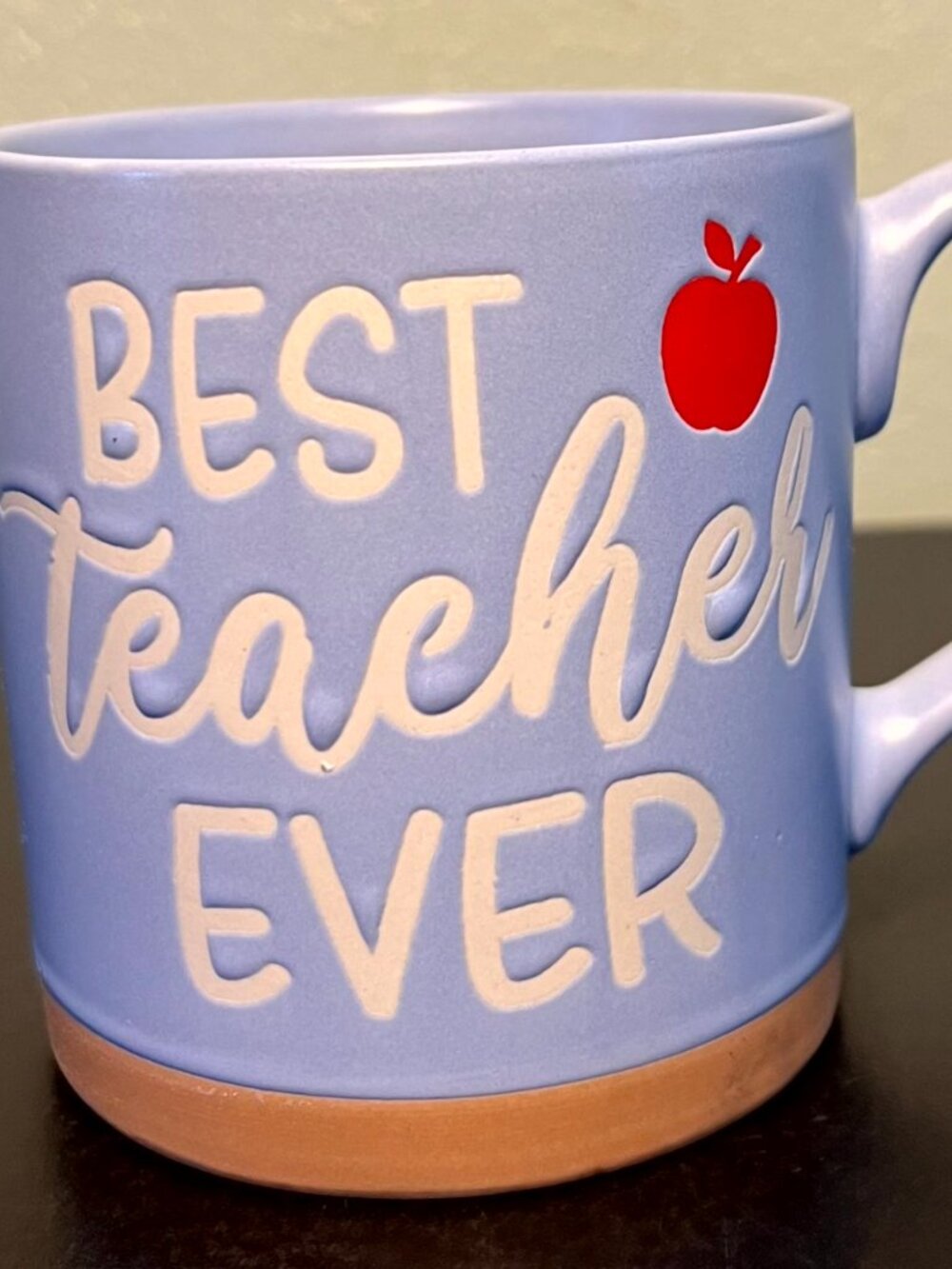 Sunday Morning Ceramics Best Teacher Ever Mug Blue Stoneware 16oz Apple NWT Gift